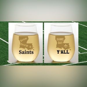 Louisiana Saints Game Day Y’all - Stemless Shatterproof Wine Glasses (2 Pack)